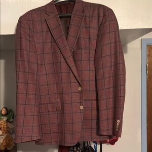 Red Sport Coat with Windowpane Pattern and Notched Lapels